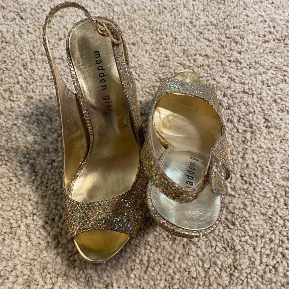 MADDEN GIRL GOLD GLITTER HEELS - Picture 2 of 5